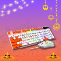 FRONTECH Nova Knight Gaming Keyboard and Mouse Combo with RGB Backlight Effects (KB-0043) White, Orange